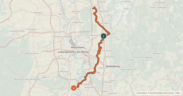 Kartenübersicht der Radroute Welterbe-Radtour Lorsch-Speyer