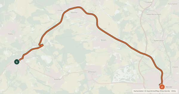 Kartenübersicht der Radroute Wendelinus-Radweg
