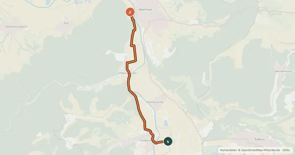 Kartenübersicht der Radroute Werraradweg Variante Großburschla