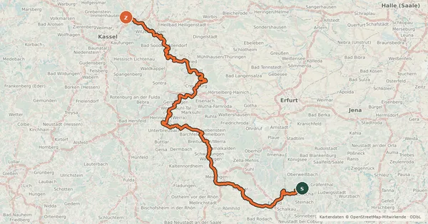 Kartenübersicht der Radroute Werratal-Radweg