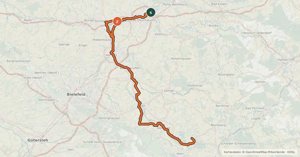 Kartenübersicht der Radroute Werre-Radweg