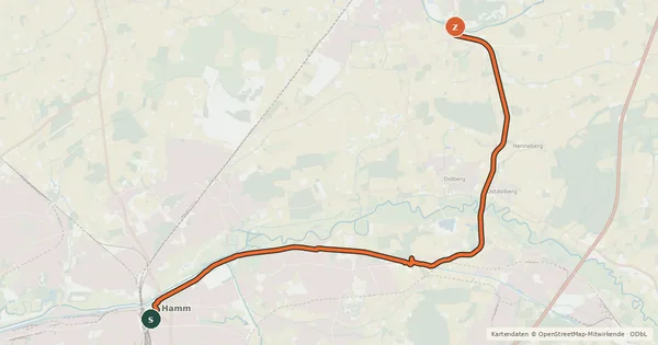 Kartenübersicht der Radroute Werse Radweg Zechenbahntrasse