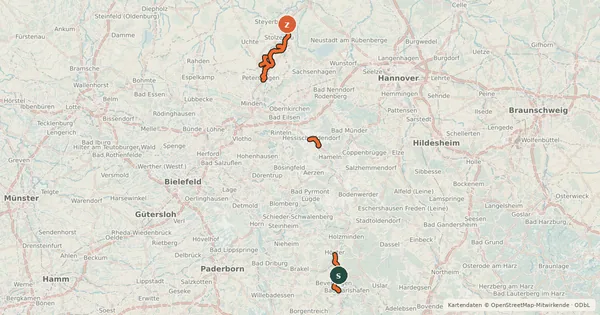 Kartenübersicht der Radroute Weser (alternativ)