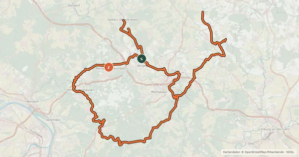 Kartenübersicht der Radroute Westerwälder Radwanderweg 1