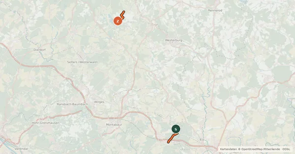 Kartenübersicht der Radroute Westerwaldradroute 1