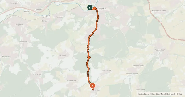 Kartenübersicht der Radroute Wetzlar - Niederwetz