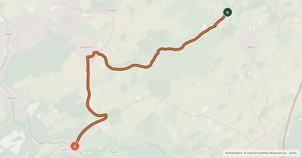 Kartenübersicht der Radroute Weyer (24) - Urft (36)