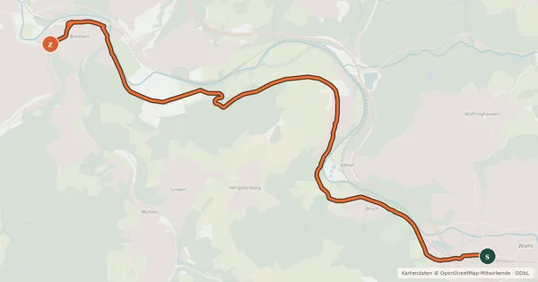 Kartenübersicht der Radroute Wiehl (22) - Wiehl (52)