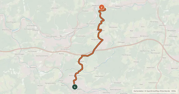 Kartenübersicht der Radroute Wiehl (23) - Gummersbach (39)
