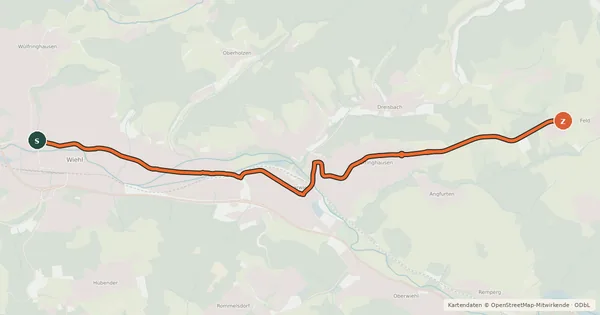 Kartenübersicht der Radroute Wiehl (23) - Reichshof (24)