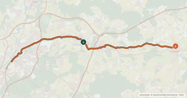 Kartenübersicht der Radroute Wieseck-Radweg