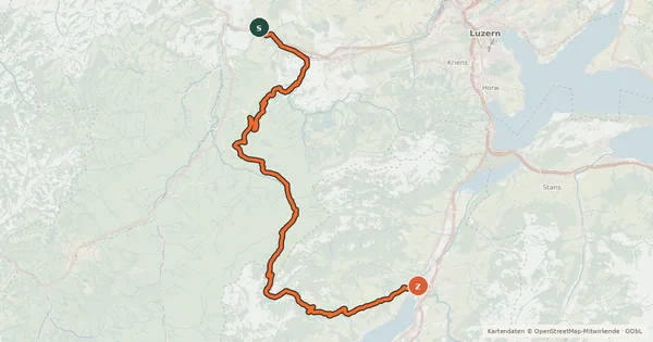 Kartenübersicht der Radroute Wiggertal–Glaubenberg