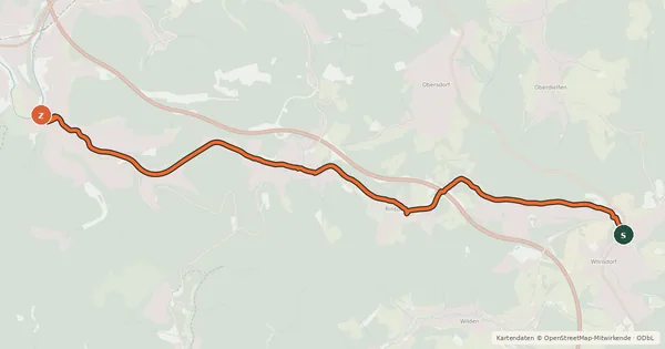 Kartenübersicht der Radroute Wilnsdorf (30) - (37) Siegen Eiserfeld