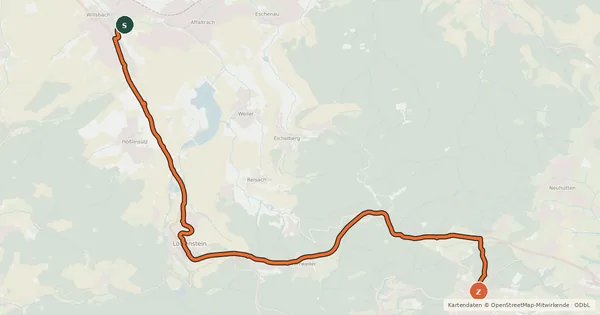 Kartenübersicht der Radroute Wilsbach-Löwenstein-Wüstenrot