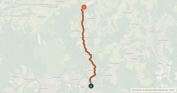 Kartenübersicht der Radroute Windeck (64) - Waldbroel (77)
