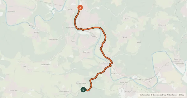 Kartenübersicht der Radroute Windeck Dahlhausen (63) - Windeck Kleehahn (65)