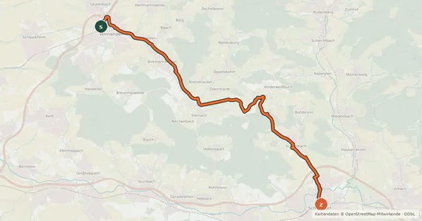 Kartenübersicht der Radroute Winnenden-Schorndorf