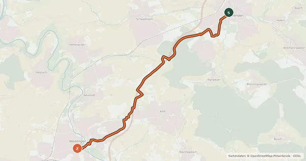 Kartenübersicht der Radroute Winnenden-Waiblingen
