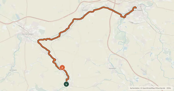 Kartenübersicht der Radroute Wipper-Radweg