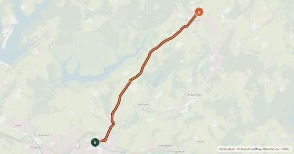 Kartenübersicht der Radroute Wipperfürth (79) - Wipperfürth (91)