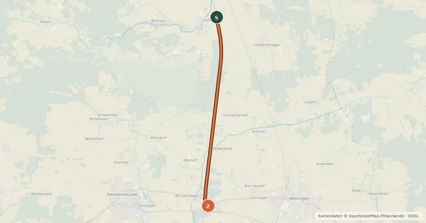 Kartenübersicht der Radroute Wittinger Hafen (48) - Lüder Elbe-Seitenkanal Ost (00)