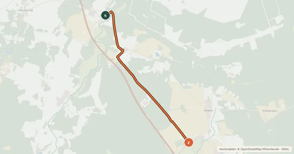 Kartenübersicht der Radroute Wittstock (23) - Temnitzquell (37)