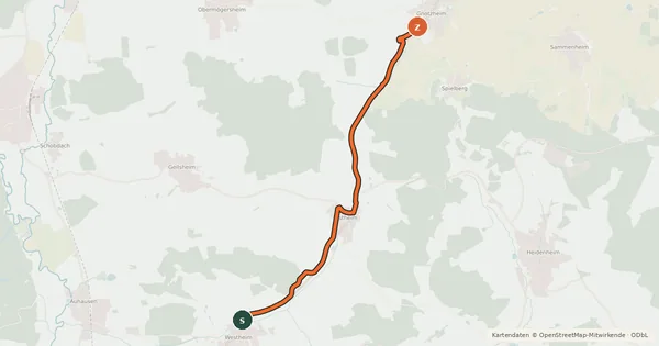 Kartenübersicht der Radroute Wörnitz-Altmühl-Radweg