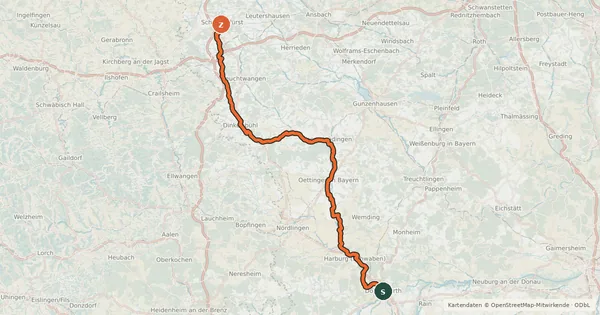 Kartenübersicht der Radroute Wörnitz-Radweg
