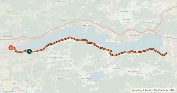 Kartenübersicht der Radroute Wörthersee-Südufer-Radweg