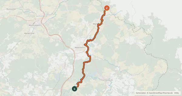 Kartenübersicht der Radroute Wondreb-Radweg