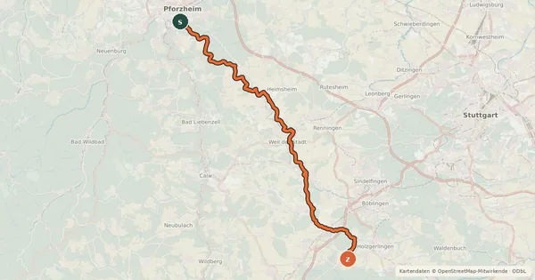 Kartenübersicht der Radroute Würm.Rad.Weg - Start Hildrizhausen