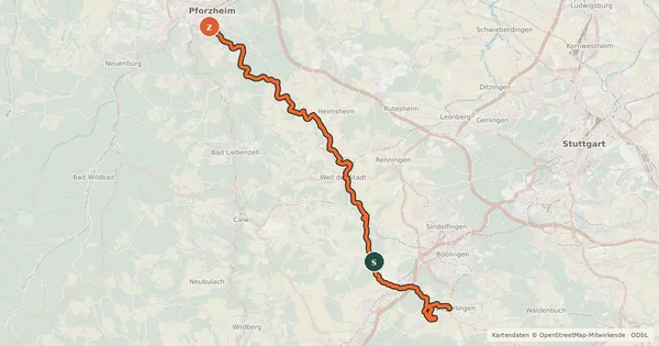 Kartenübersicht der Radroute Würm.Rad.Weg - Start Holzgerlingen