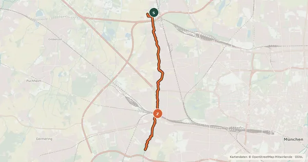 Kartenübersicht der Radroute Würmradweg (Grünes Band)