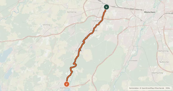 Kartenübersicht der Radroute Würmtalradweg