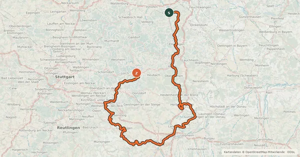 Kartenübersicht der Radroute Württemberger Tälerradweg