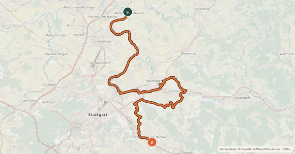Kartenübersicht der Radroute Württemberger Weinradweg Etappe 5