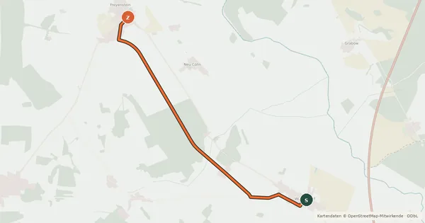 Kartenübersicht der Radroute Wulfersdorf (16) - Freyenstein (95)