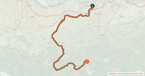 Kartenübersicht der Radroute Ybbstalradweg