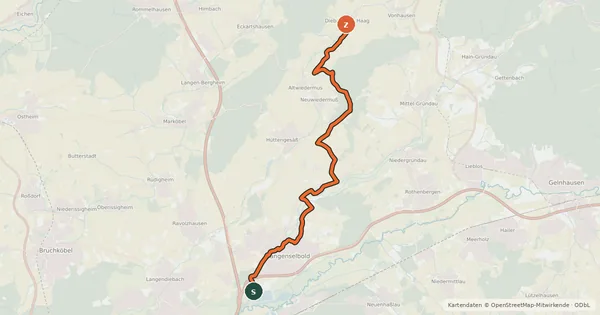 Kartenübersicht der Radroute Ysenburgroute
