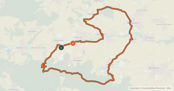 Kartenübersicht der Radroute Z2 Trimmertour