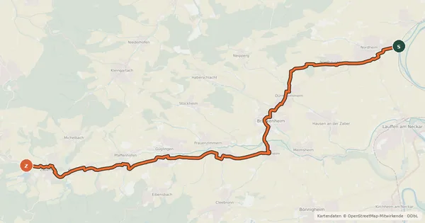 Kartenübersicht der Radroute Zabergäu Radweg