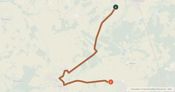 Kartenübersicht der Radroute Zahrenholz Süd (16) - Ummern West (17)