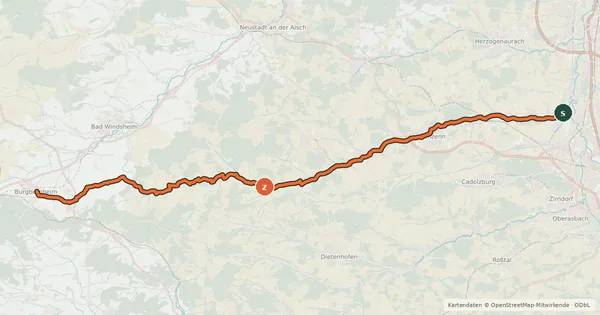 Kartenübersicht der Radroute Zenntalradweg