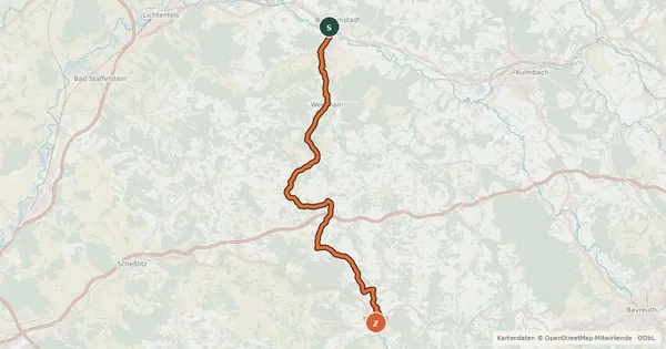 Kartenübersicht der Radroute Ziegenfeldertal Radweg