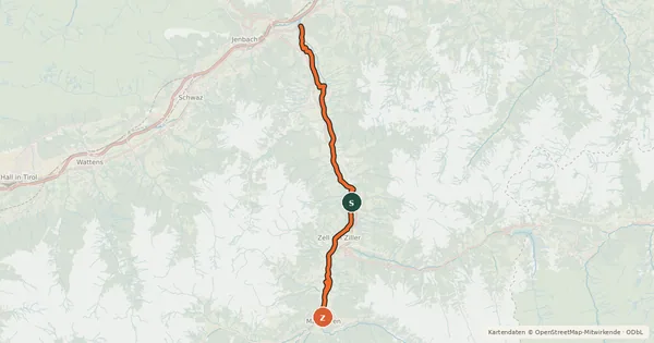 Kartenübersicht der Radroute Zillertal
