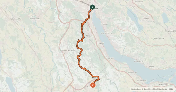 Kartenübersicht der Radroute Zürich-Einsiedeln Bike