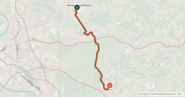 Kartenübersicht der Radroute Zuweg Agger-Sülz-Radweg