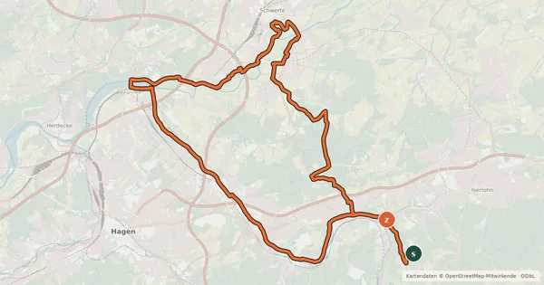 Kartenübersicht der Radroute Zwischen Lenne und Ruhr
