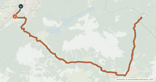 Kartenübersicht der Radroute Zwischentoren/Loisachtal