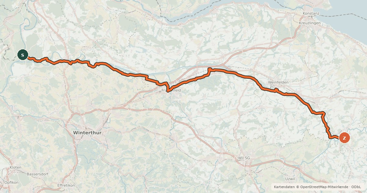 Kartenübersicht der Radroute Thur-Route